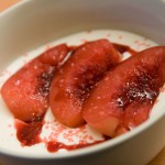 Nectarines Pochées au Jus de Cerises, Crème de Ricotta à la Vanille