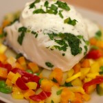 Papillote de Dos de Cabillaud aux Petits Légumes, Chantilly aux Herbes et à la Moutarde