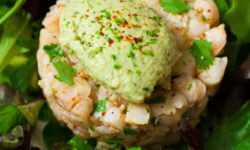 Hot Tartare de Gambas, Sorbet Guacamole sur Lit de Mesclun
