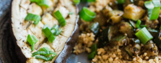 Aubergines Grillées, Sauce Tahin Noix et Petits Suisse