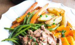Bavette Sauce à la Crème, aux Champignons, au Bacon & au Vin Rouge